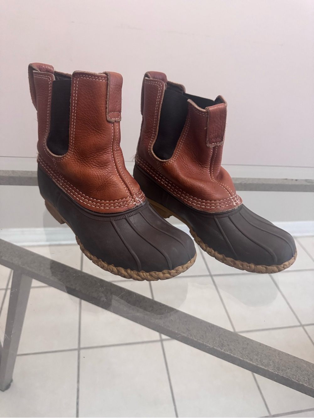 L.L. Bean Chelsea Duck Boots Brown Leather Slip On Waterproof Rain M 5 / W 7